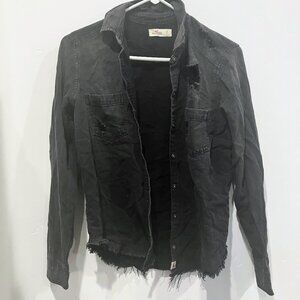Hollister Black Distressed Button-Up